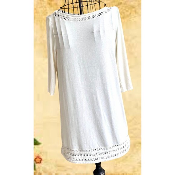J Jill Dress XS  Extra Small Cream Work Casual Church Open Cut Neck Hemline - Picture 1 of 12